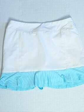 Adidas Skirt Small White Aqua Ruffle Tour Mesh Tennis Skort Athleisure